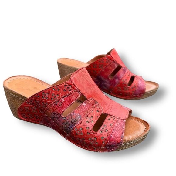 Spring Step Onaona Red Women's Leather Slide Sandals Size 8 Casual Wedge - Picture 3 of 16